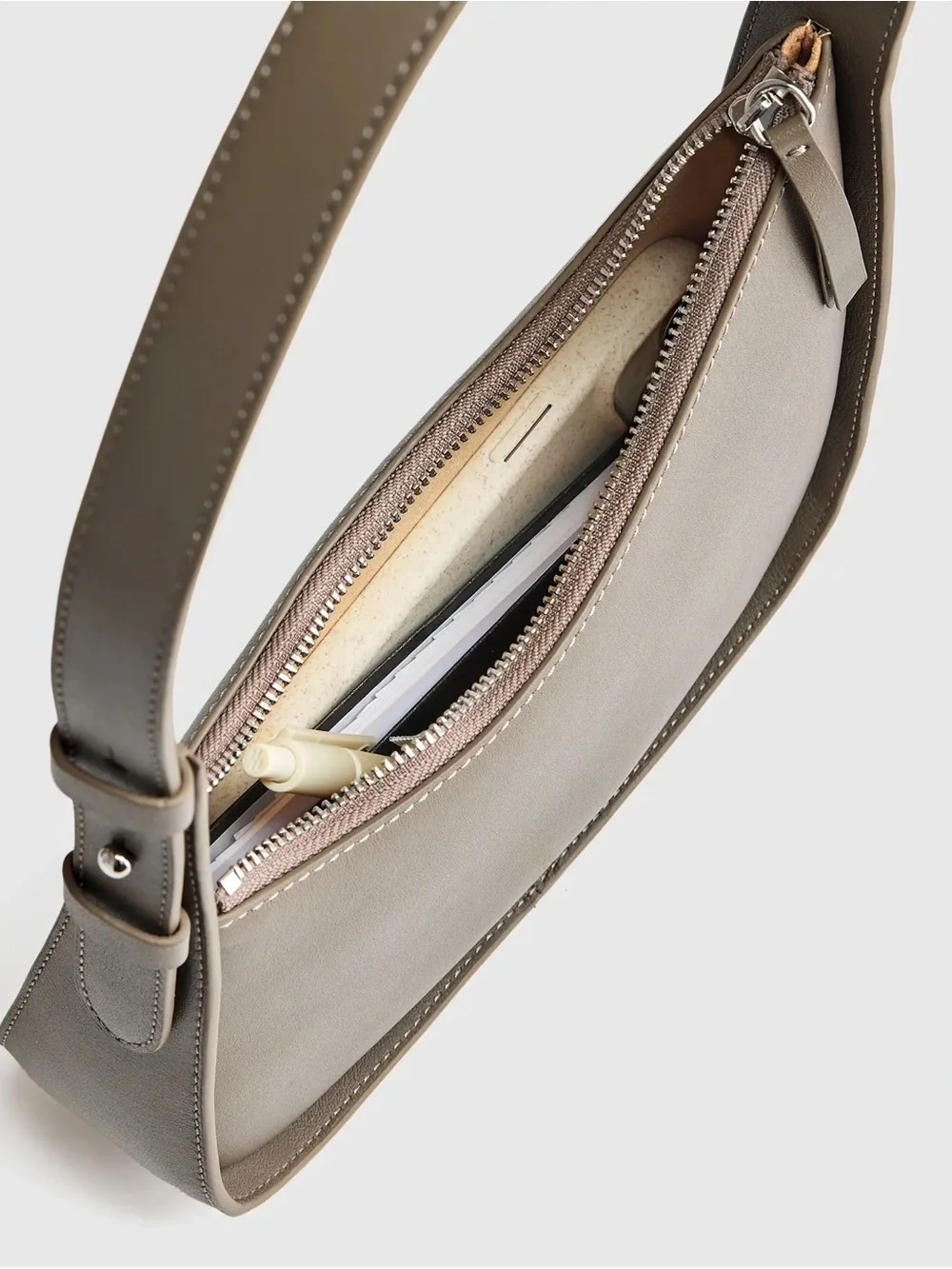 Quince Taupe Leather Shoulder Bag - Minimal Hobo Style